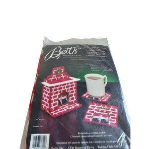 Vtg Betts Needle Art Betty Schiller Kit 668 Christmas SANTA FIREPLACE COASTER